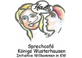 Zu sehen ist das Logo vom Sprech­café Königs Wuster­hausen.