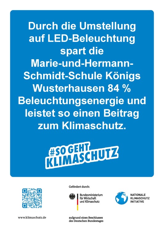 Durch die Umstellung  auf LED-Beleuchtung spart die Marie-und-Hermann- Schmidt-Schule Königs Wusterhausen 84 %  Beleuchtungsenergie und  leistet so einen Beitrag zum Klimaschutz.