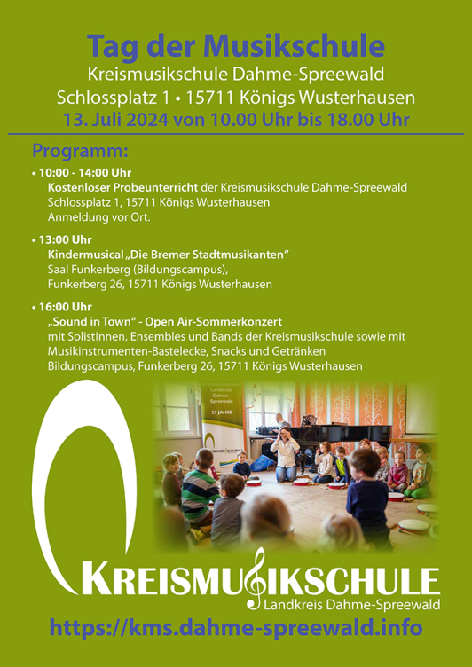 Zu sehen ist das Ankündigungsplakat zum "Tag der Musikschule 2024" in Königs Wusterhausen.
