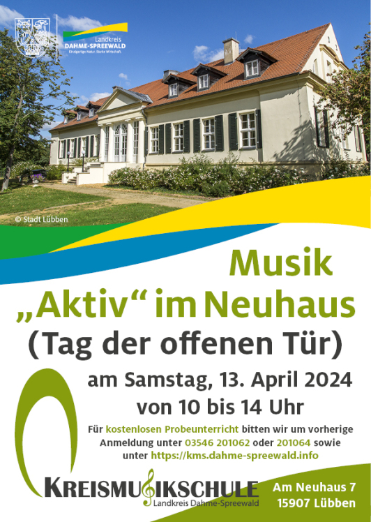 Zu sehen ist das Ankündigungsplakat zu Musik „AKTIV“ im Neuhaus in Lübben am 13. April 2024.
